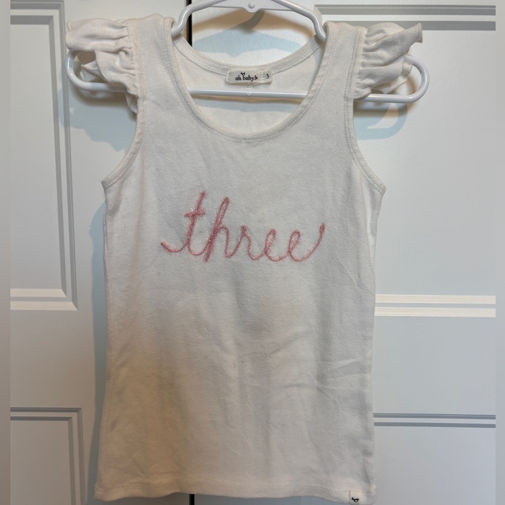 oh baby! Birthday Pink Eyelash Flutter Sleeve Tank - three - Cream